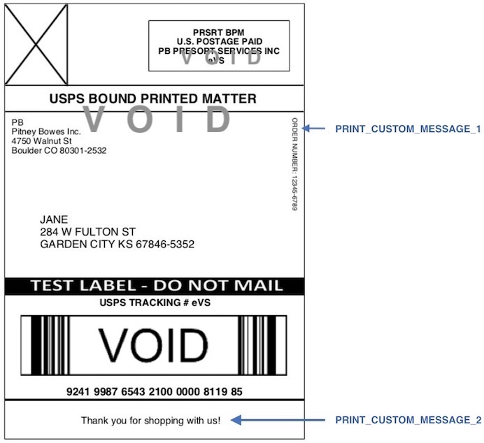 Print Custom Message options on a PB Presort PKG label