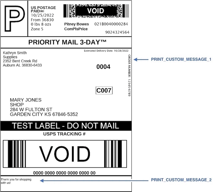 Print Custom Message options on a PB Expedited label